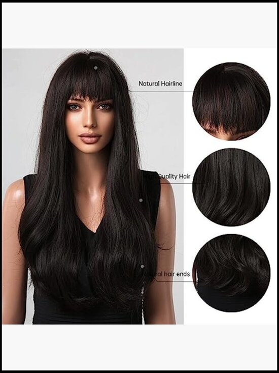 Long Straight Wavy Synthetic Wig with Bangs Heat Resistant for Daily Wear Party